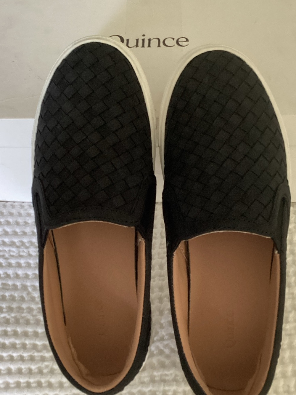 Quince Black Woven Leather Slip-On Loafers